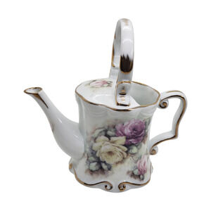 Vintage Limoges France Hand Painted Porcelain Watering Can Teapot Floral Roses